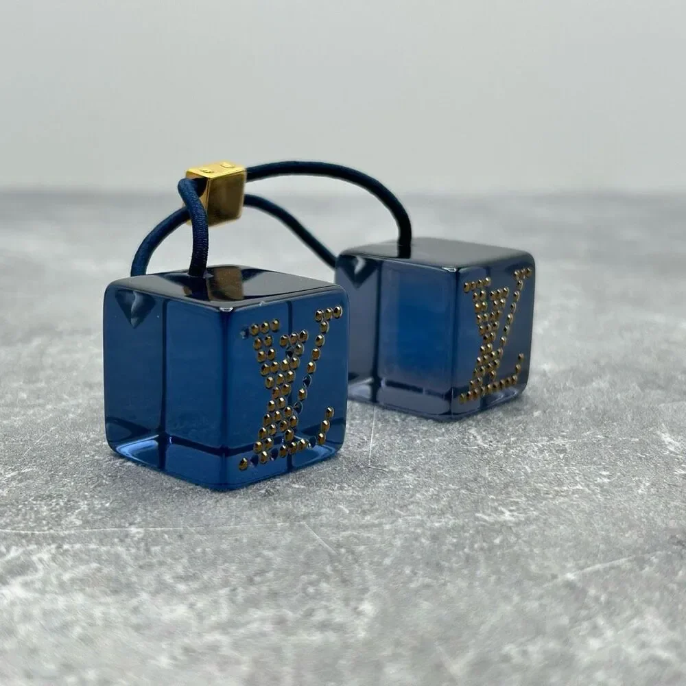 Louis Vuitton Monogram Blue Hair Cubes Rhinestone Pony Tail Hair Tie Accessory